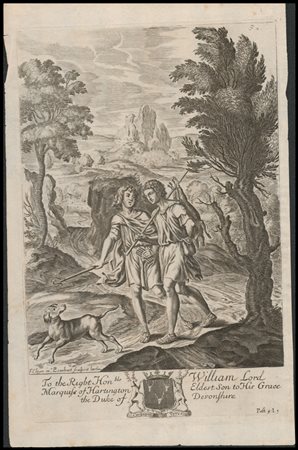 Pierre Lombart (1612-1681) da Francis Cleyn (1582-1658): DUE FIGURE IN PAESAGGIO 