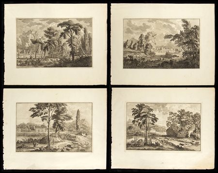 Anonimo incisore di del XVII secolo: LOTTO DI 4 PAESAGGI
