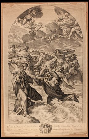 Gérard Audran (1640-1703): LA NAVICELLA, S. PIETRO SALVATO DALLE ACQUE