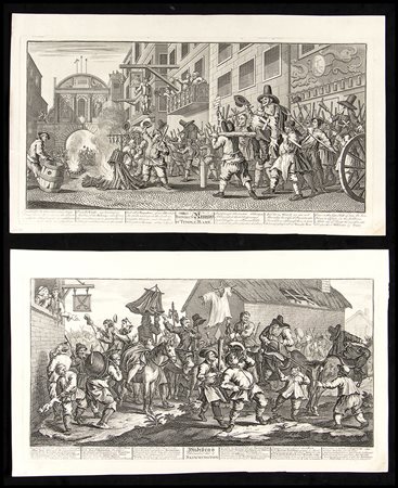 William Hogarth (1697-1764): HUDIBRAS ENCOUNTERS THE SKIMMINGTON /  BURNING YE RUMPS AT TEMPLE BARR
