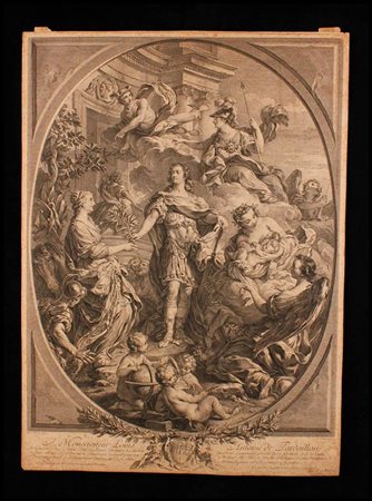 Laurent Cars (1699-1771): LOUIS XV DI BORBONE DONA LA PACE ALL'EUROPA, 1730 CIRCA