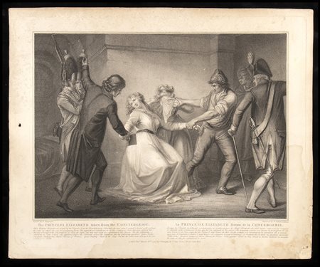 Niccolò Schiavonetti (1771-1813) da  Domenico Pellegrini (1759-1840): LA PRINCIPESSA ELISABETTA DI FRANCIA VIENE CONDOTTA FUORI DALLA CONCIERGERIE PER L'ESECUZIONE, 1794