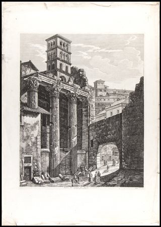 Luigi Rossini (1790-1857): AVANZI DEL TEMPIO DI MARTE VENDICATORE DAL VOLGO ARCO DE' PANTANI, 1820