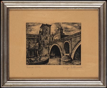 Diego Pettinelli (1897-1989): PONTE FABRICIO A ROMA, 1952