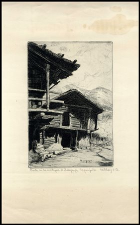 Bela Sziklay (1911 - 1981): VEDUTA DELLA BAITA DI MACUGNAGA (PIEMONTE)