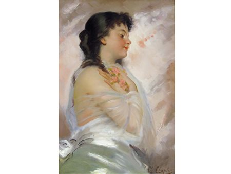 Charles Josuah Chaplin (1825-1891 ) Giovane donna languida Olio su tela...