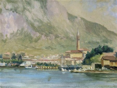 Anonimo (inizio XX secolo) Lago di Como Olio su cartoncino Misure 28,5x39,5 cm
