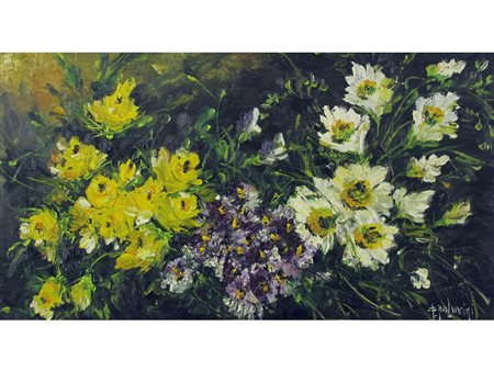 Fernanda Palvarini (XX secolo) Fiori Olio su tela Firmato Misure 43x79 cm