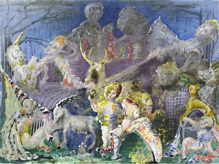 Garter (XX secolo) Friends of the Garden Acquarello su carta Senza cornice A...