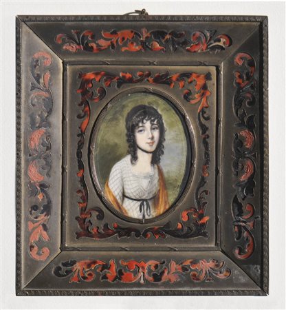 Anonym Ritratto a miniatura di donna giovane, Francia 1800 ca.;Guazzo su...