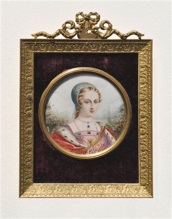 Anonym Ritratto a miniatura di una giovane donna con cuffia, 1800 ca.;Guazzo...