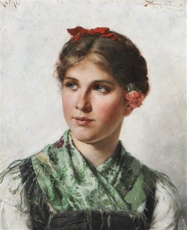 Hanns Fechner (Berlin/Berlino 1860 - Schreiberhau 1931) Kathi, 1886;Olio su...