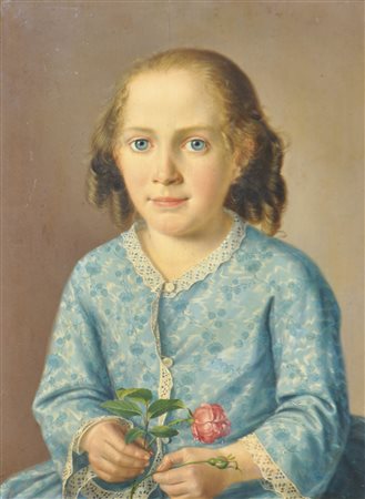 Georg Wachter (Hall in Tirol 1809 - Bozen/Bolzano 1863) Ragazza con rosa;Olio...