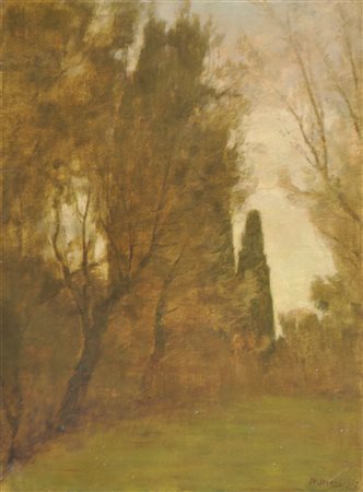 Bartolomeo Bezzi (Fucine di Ossana 1851 - Cles 1923) Solitudine, Cipresso a...