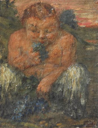 Anton Colli (Cortina d’Ampezzo 1870 - Innsbruck 1950) Fauno con uva; Olio su...