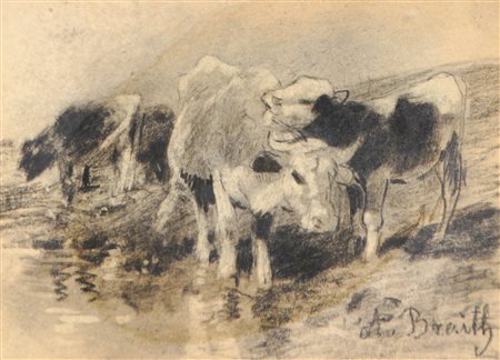 Anton Braith (Biberach an der Riss 1836 - 1905) Mandria di mucche;Gessetti...