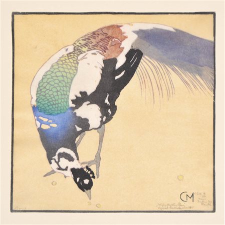 Carl Moser (Bozen/Bolzano 1873 - 1939) Pavone con le macchie bianche (con...