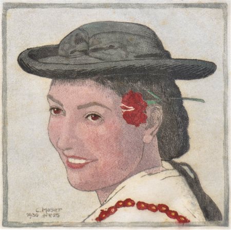 Carl Moser (Bozen/Bolzano 1873 - 1939) Donna di Castelrotto, 1930;Xilografia...