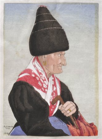 Carl Moser (Bozen/Bolzano 1873 - 1939) Donna di Castelrotto, 1928;Xilografia...