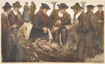 Karl Pferschy (Deutschlandsberg 1888 - Bozen/Bolzano 1930) Mercato dei suini...