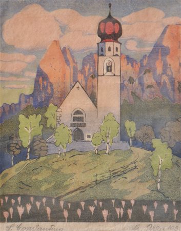 Anton Terza S. Constantino sullo Sciliar, 1936;Xilografia a colori, 22,5 x 28...