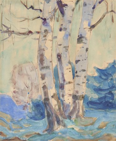 Artur Nikodem (Trient/Trento 1870 - Innsbruck 1940) Paesaggio con betulle,...