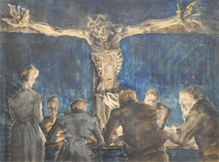 Hans Piffrader Klausen/Chiusa 1888 - Bozen/Bolzano 1950) Contadini al tavolo...