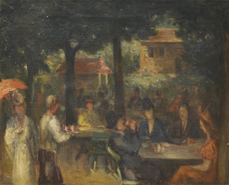 Josef Kien(lechner) (Dessau 1903 - Bracciano 1985) Birreria all’aperto, 1950...