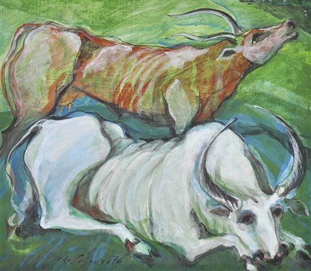 Robert Scherer (Kortsch/Corces 1928, lebt in Ala/vive a Ala) Due bovini,...