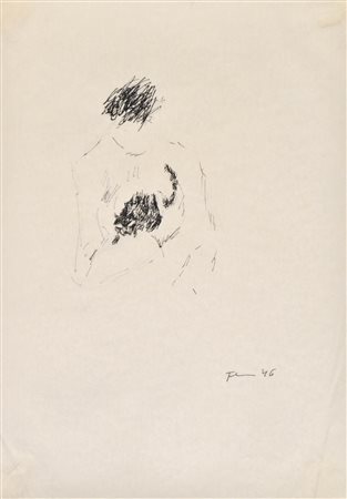 Paul Flora (Glurns/Glorenza 1922 - Innsbruck 2003) Ragazzo con gatto nero,...