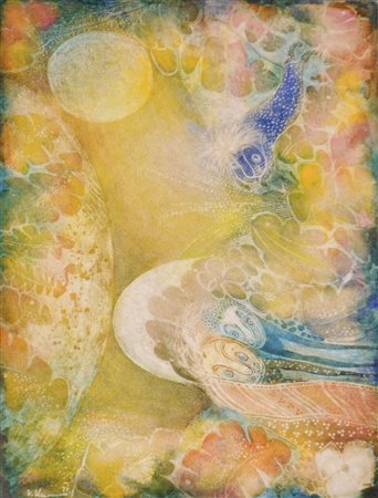 Vladislav Kavan (Baska 1924 -Bozen 2005) Coppia sotto baldacchino con leone...