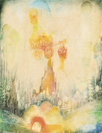 Vladislav Kavan (Baska 1924 -Bozen 2005) Paesaggio con carrozzella per...