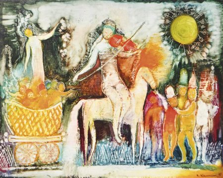 Vladislav Kavan (Baska 1924 -Bozen 2005) Corteo con bambini e violinista,...