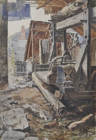 Georg Holub (Brünn/Brno 1861 - Wien/Vienna 1919) Vecchio fienile;Acquerello,...