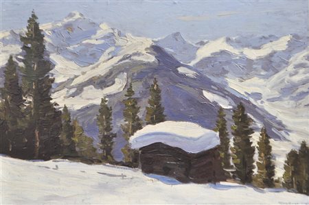 Max Angerer (Schwaz 1877 - 1955) Paesaggio invernale, 1923;Olio su cartone,...