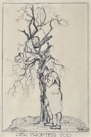 Alfred Zangerl La morte consolatrice, 1917;China, 17,5 x 12 cm, in cornice...