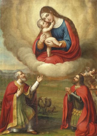 Maler des 19. Jh./Pittore del XIX sec. Madonna con bambino e santi;Olio su...
