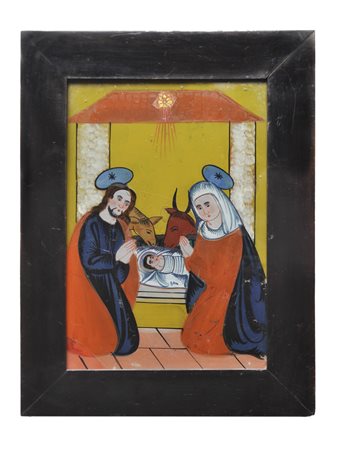 Anonym/anonimo Pittura dietro vetro "Santa famiglia", XIX sec.;29,5 x 19,5...