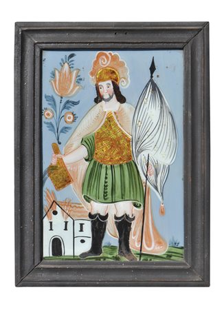 Anonym/anonimo Pittura dietro vetro "San Floriano", XIX sec.;30 x 20,5 cm, in...