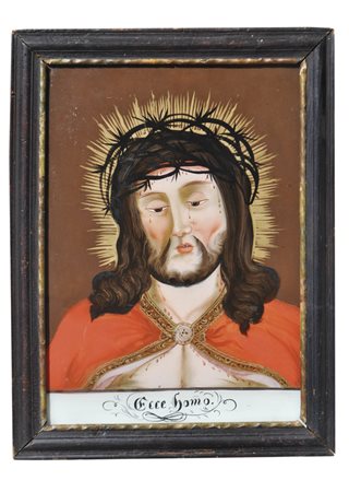 Anonym/anonimo Pittura dietro vetro "Ecce homo",XIX sec.;29 x 21 cm, in cornice