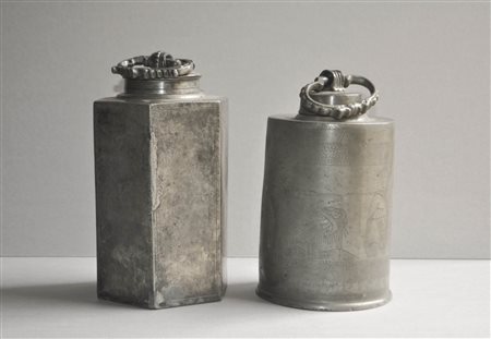 Anonym/Anonimo Due bottiglie in i peltro, territorio alpino, XVIII sec.;Di...