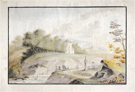 Österreichischer Aquarellist des späten 18. Jh. Paesaggio sul Danubio,...