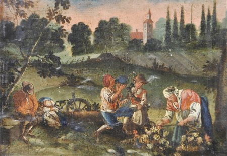 Alpenländischer Maler um 1800/Pittore del 1800 ca. Scena campestre;Olio su...