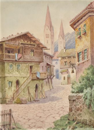 Friedrich Hollfelder Villaggio nelle Alpi;Acquerello, 29,5 x 22,7 cm Firma