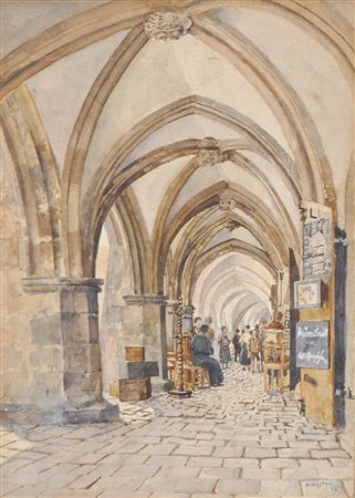 Josef Alexander Kostka Portici gotici con cartello "Innsbruck 40 Groschen",...