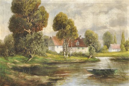 J. Willmann Paesaggio lacustre in Germania;Olio su tela 56,5 x 82,5 cm, in...