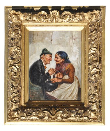 Raffaele Frigerio (1875 - 1948) Coppia contadina;Olio su tela, 40 x 30 cm,...