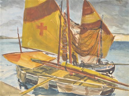 Carl Heinrich Walter Kühn (Innsbruck 1895 - 1970) Peschereccio sul mare...