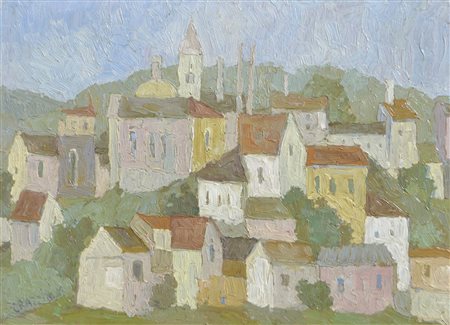Grazzini Villaggio italiano;Olio su tavola, 49,5 x 69 cm, in cornice Firma