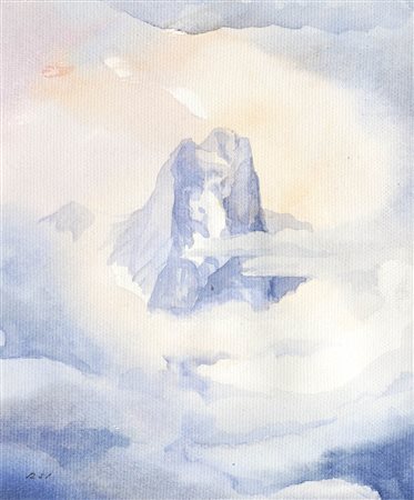 Reinhold Stecher Montagna sopra soffi di nebbia;Acquerello, 29 x 24,5 cm, in...